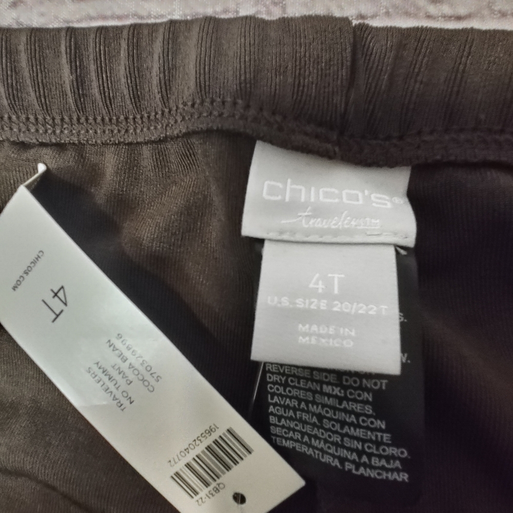 Chicos Travelers No Tummy Pant Coco Bean Pull On Brown Pants 4T Size 2X NWT - Picture 3 of 13